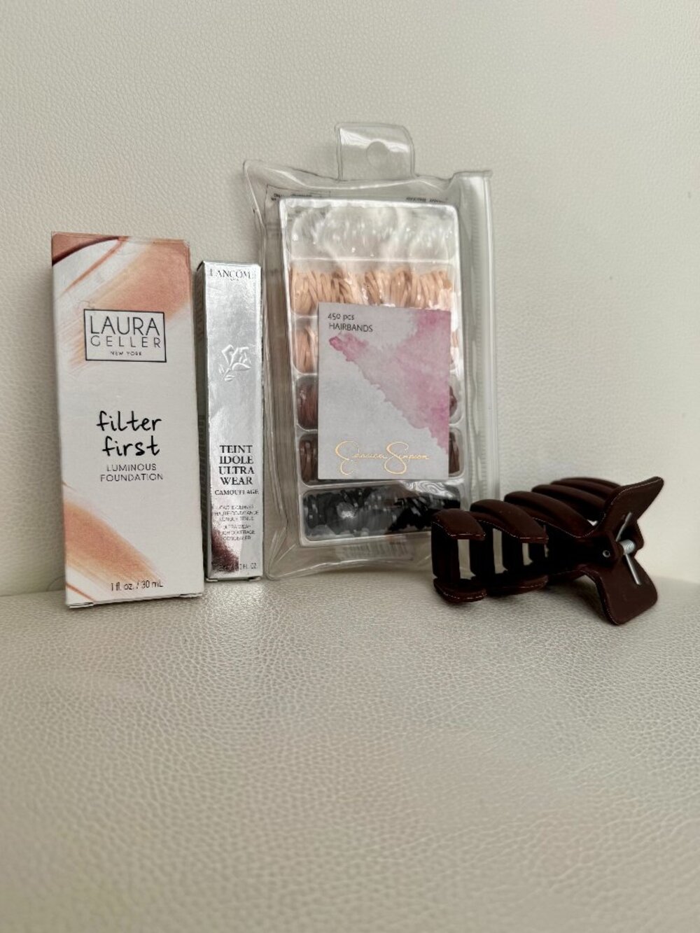 Laura Geller - Lancome Concealer - Jessica Simpson Hair bands - Hair Clip